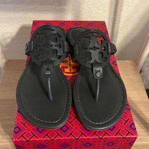 Tory Burch Miller Leather Sandal Dark Grey 7.5M